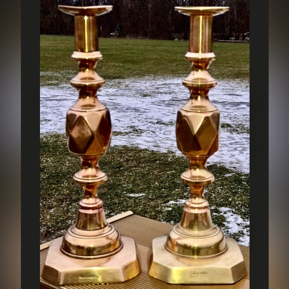Set of 2 Solid Brass KING OF DIAMONDS Jubilee Candle Holders - Picture 1 of 8